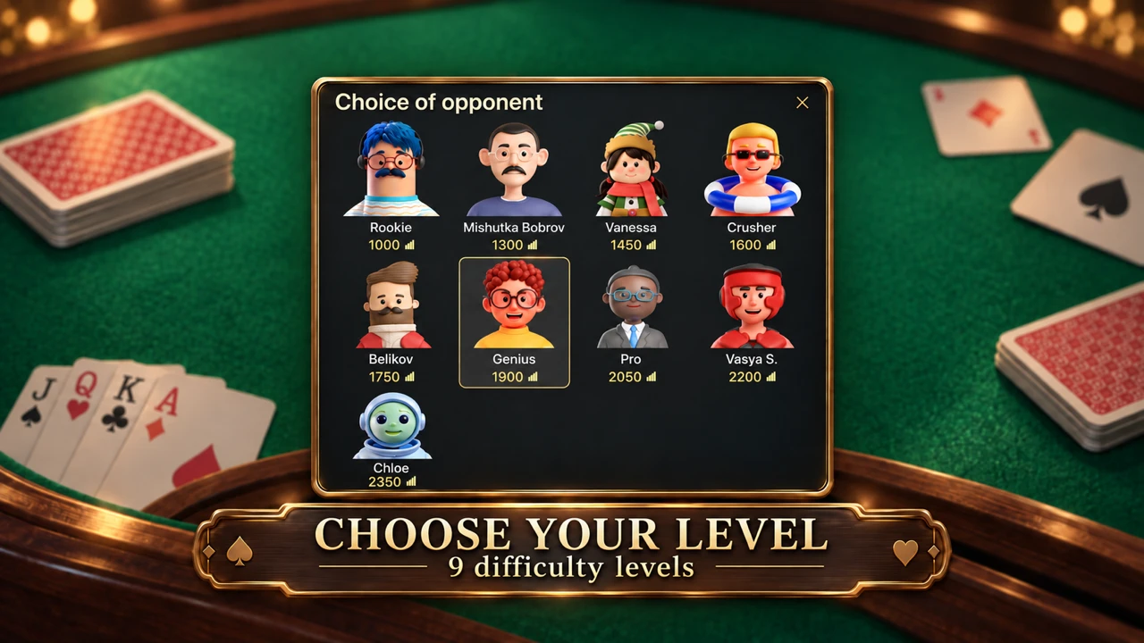 Nine computer difficulty levels
